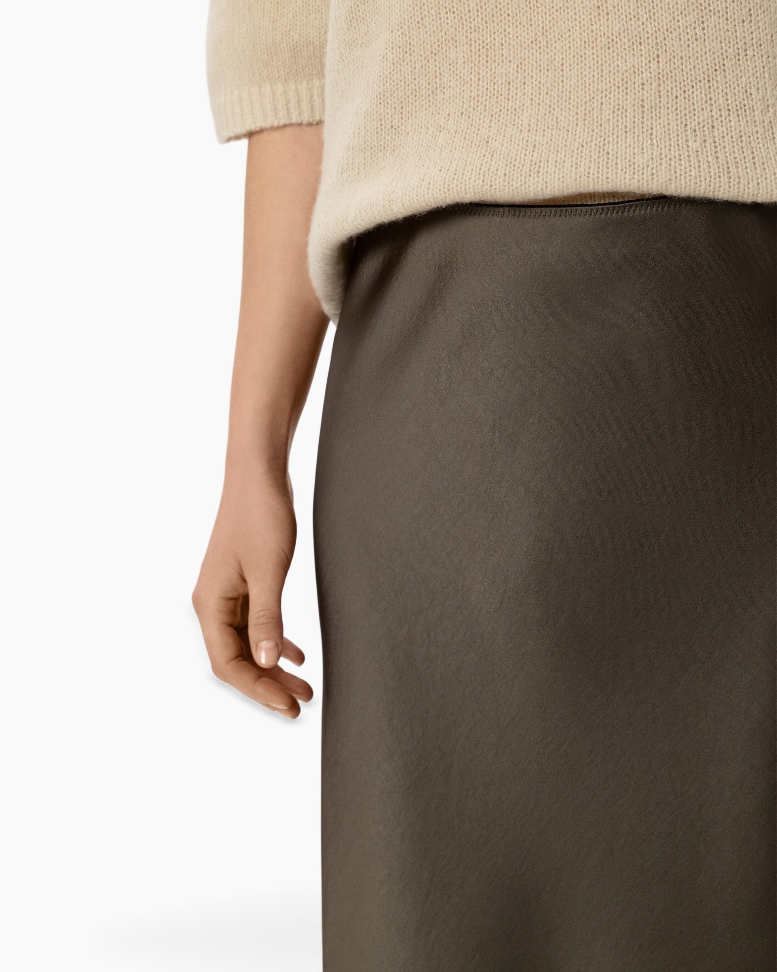 leer, broek, bruin, midi, eenvoudig