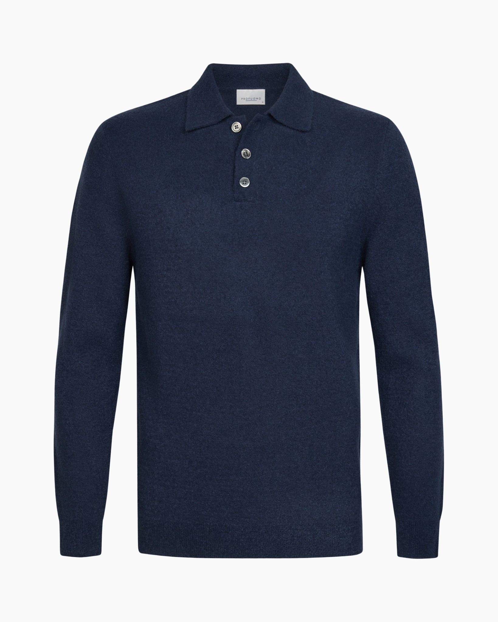 poloshirt, marineblauw breisel, lange mouwen, drieknop, kraag polo