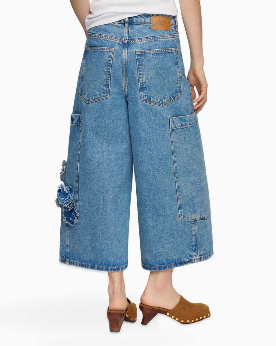 denim, wide-leg, cargo, patchwork, distressed