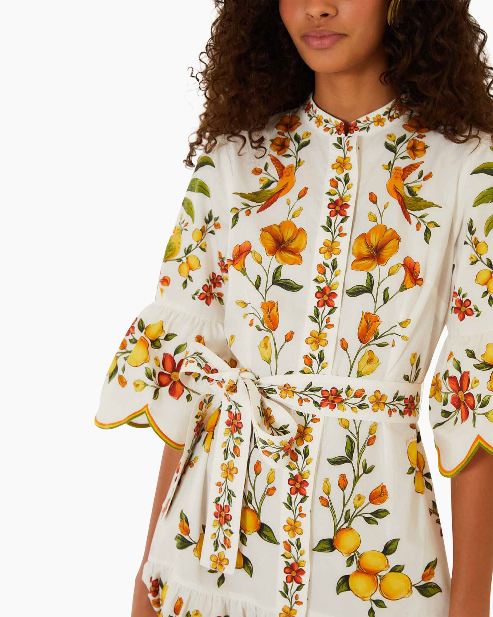 bloemenjurk, witte jurk, riempje, driekwartmouwen, dessin print