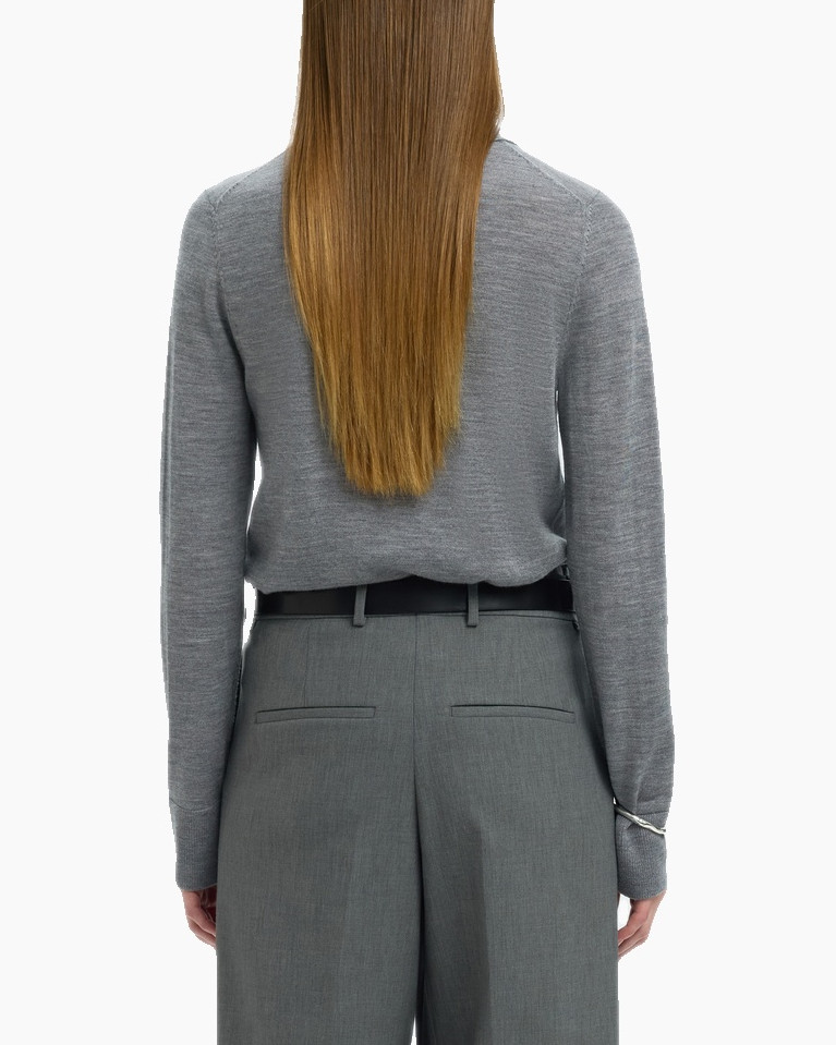 Polo Thea Ls Knit Merino Collar Neck Grijs