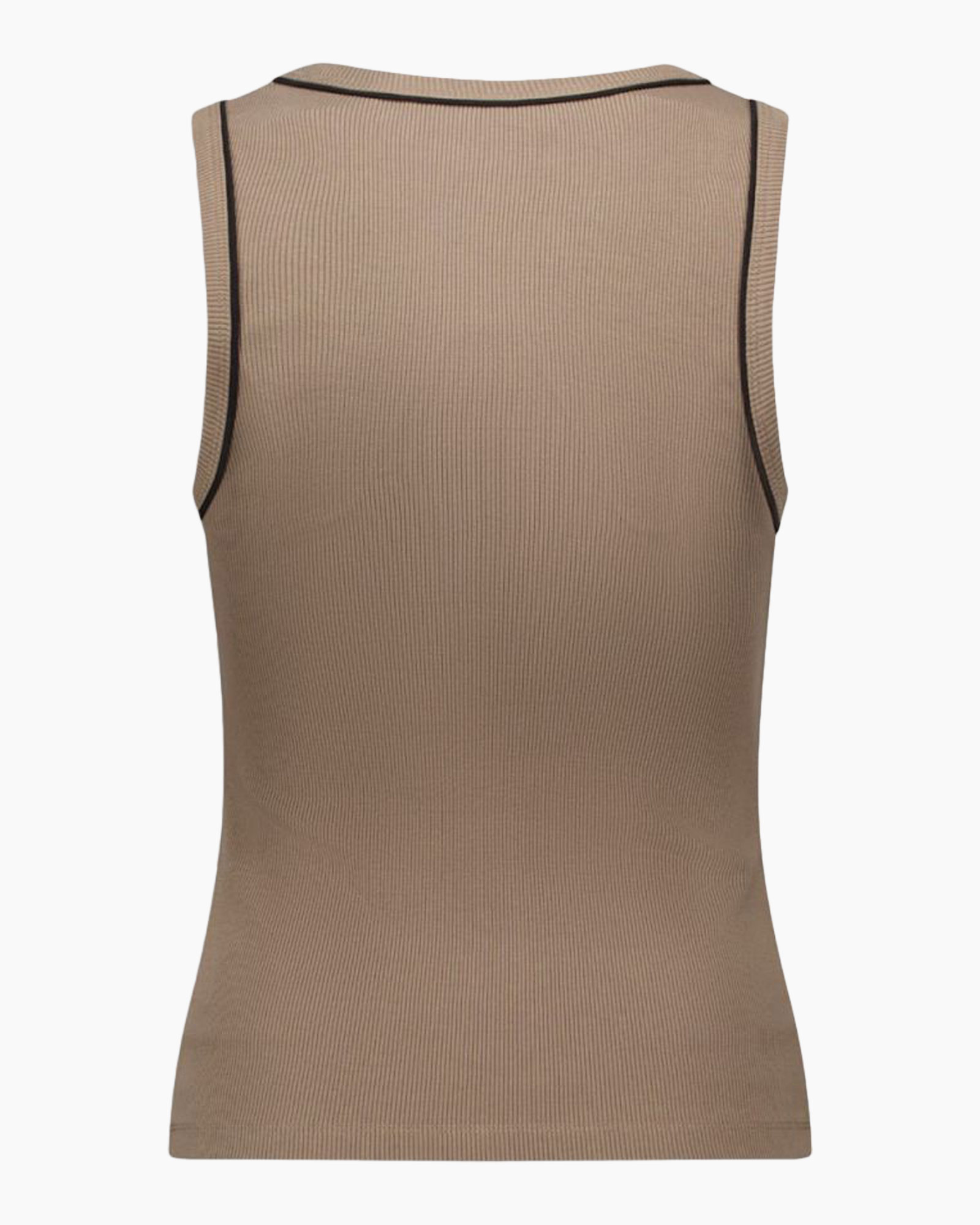 tanktop, ribbedknit, beige, mouwloos, getrimdehalslijn