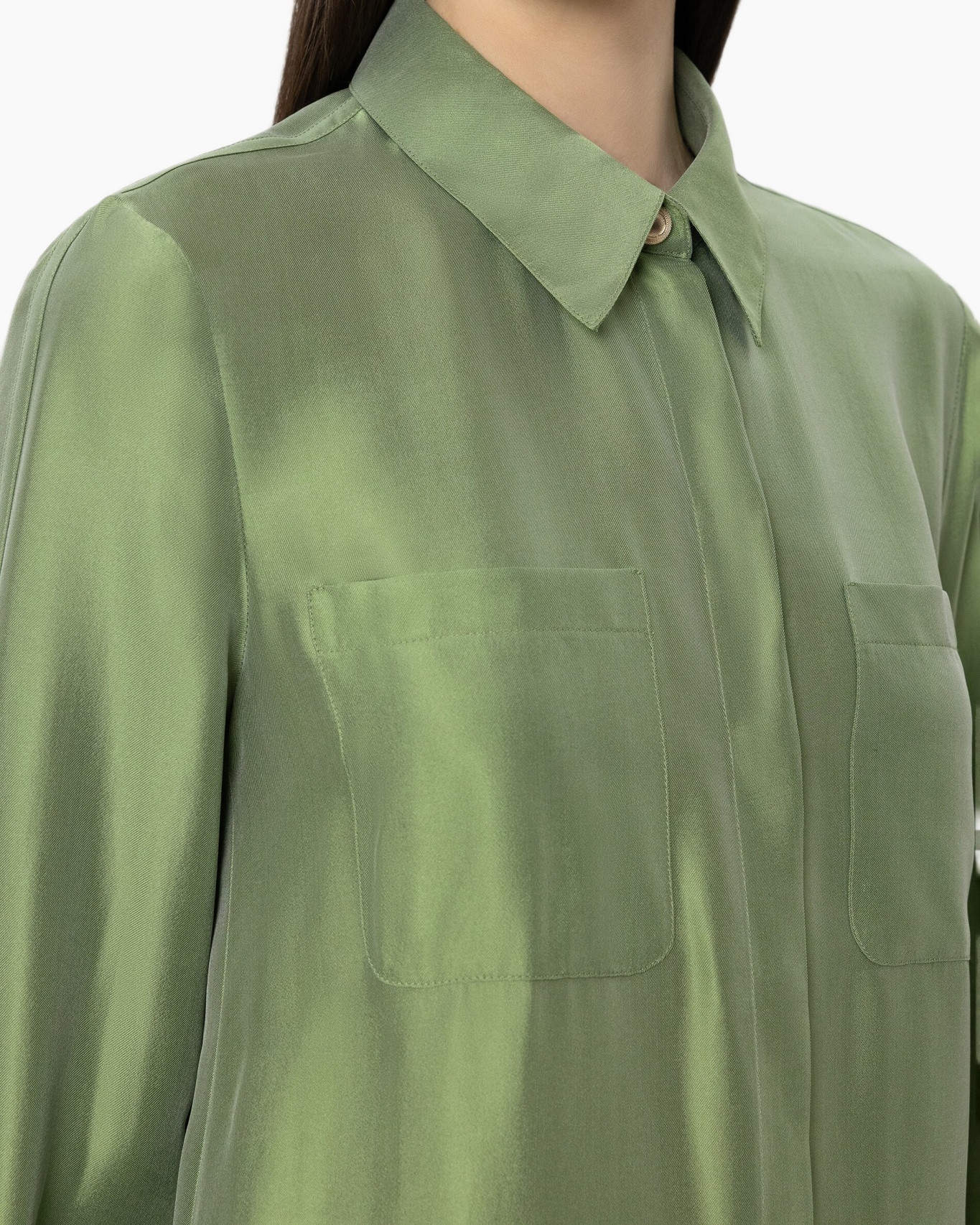 groen, hemd, kraag, zakken, knopen