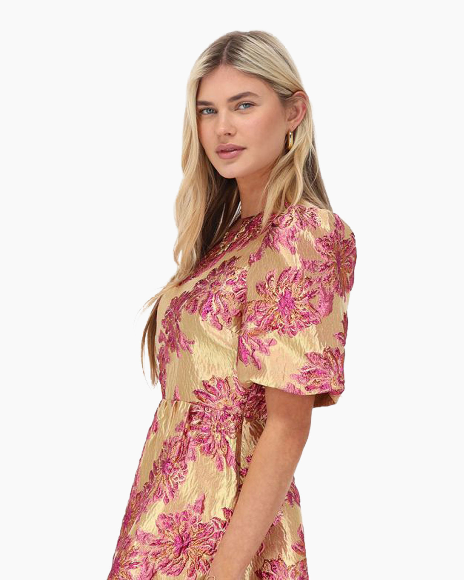 Jurk Jacquard Flower Dress With Bow Rose