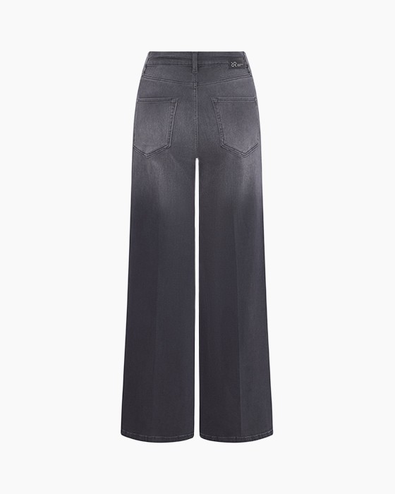 hoge taille, wijd uitlopende, jeans, denim, kleurverloop donker