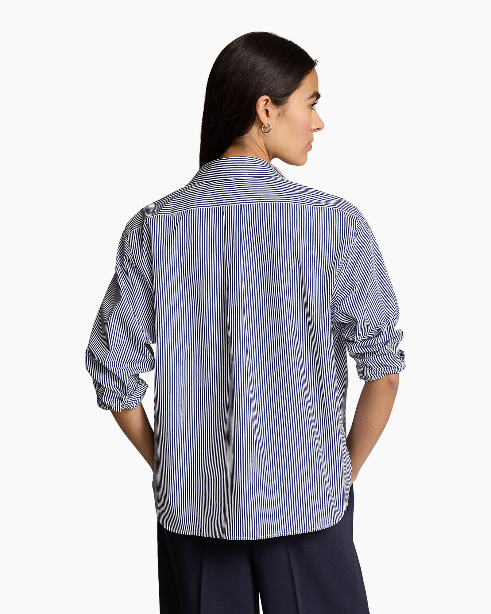 gestreepte blouse, knopenblouse, kraagstuk, lange mouwen, casual top