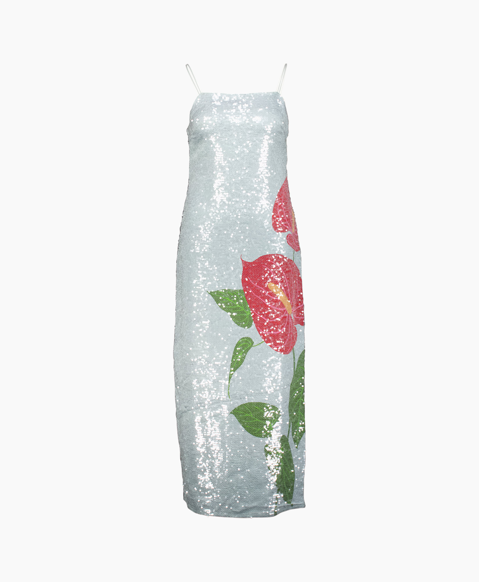 Jurk Anthurium Flowers Slip Maxi Licht Blauw