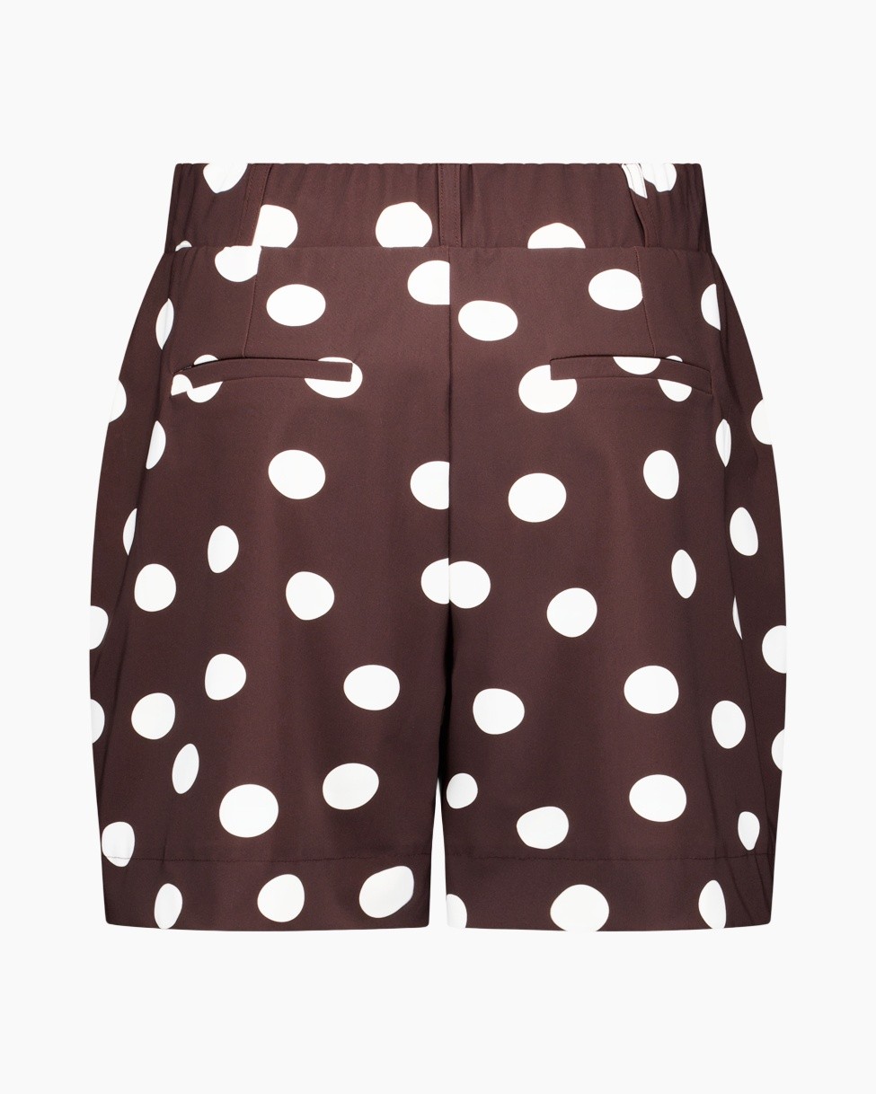 shorts, polka-dots, bruin, elastice taille, achterzakken