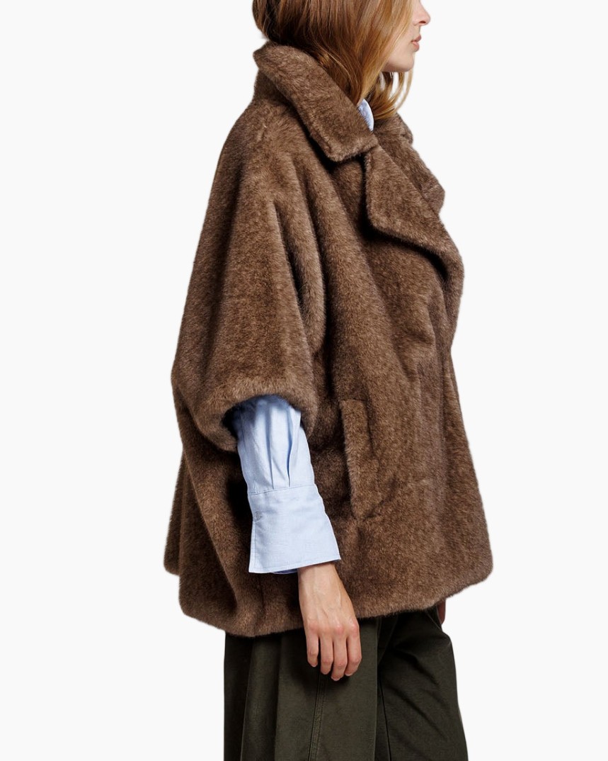 jas, bruin, oversized, kraag, lange mouw