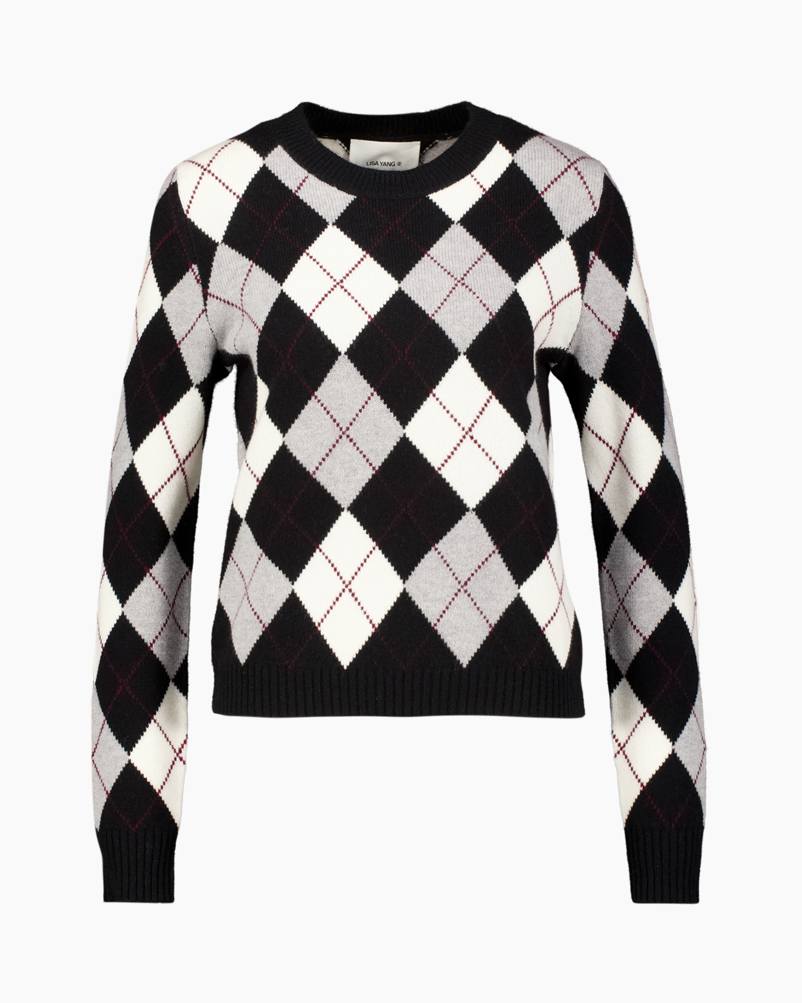 sweater met argyle, gebreide trui, argyle patroon, lange mouwen, zwart wit grijs