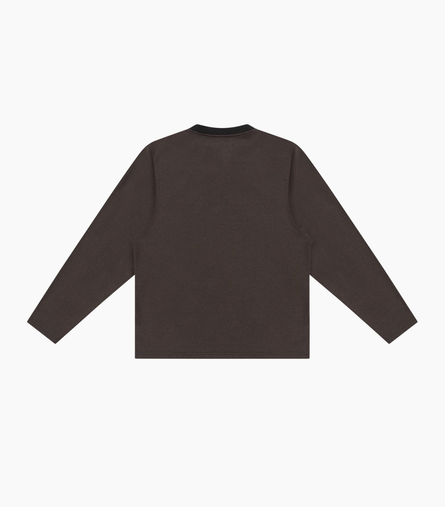 lange mouwen, bruin, cruyneck, grafisch, etiket patch