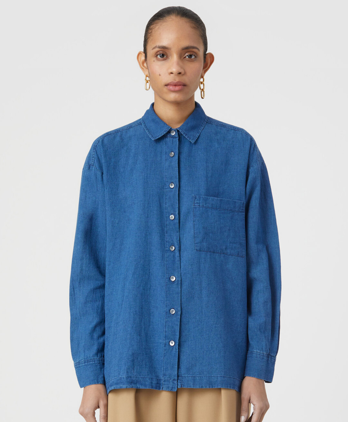 Blouse Shirt With Slits Blauw