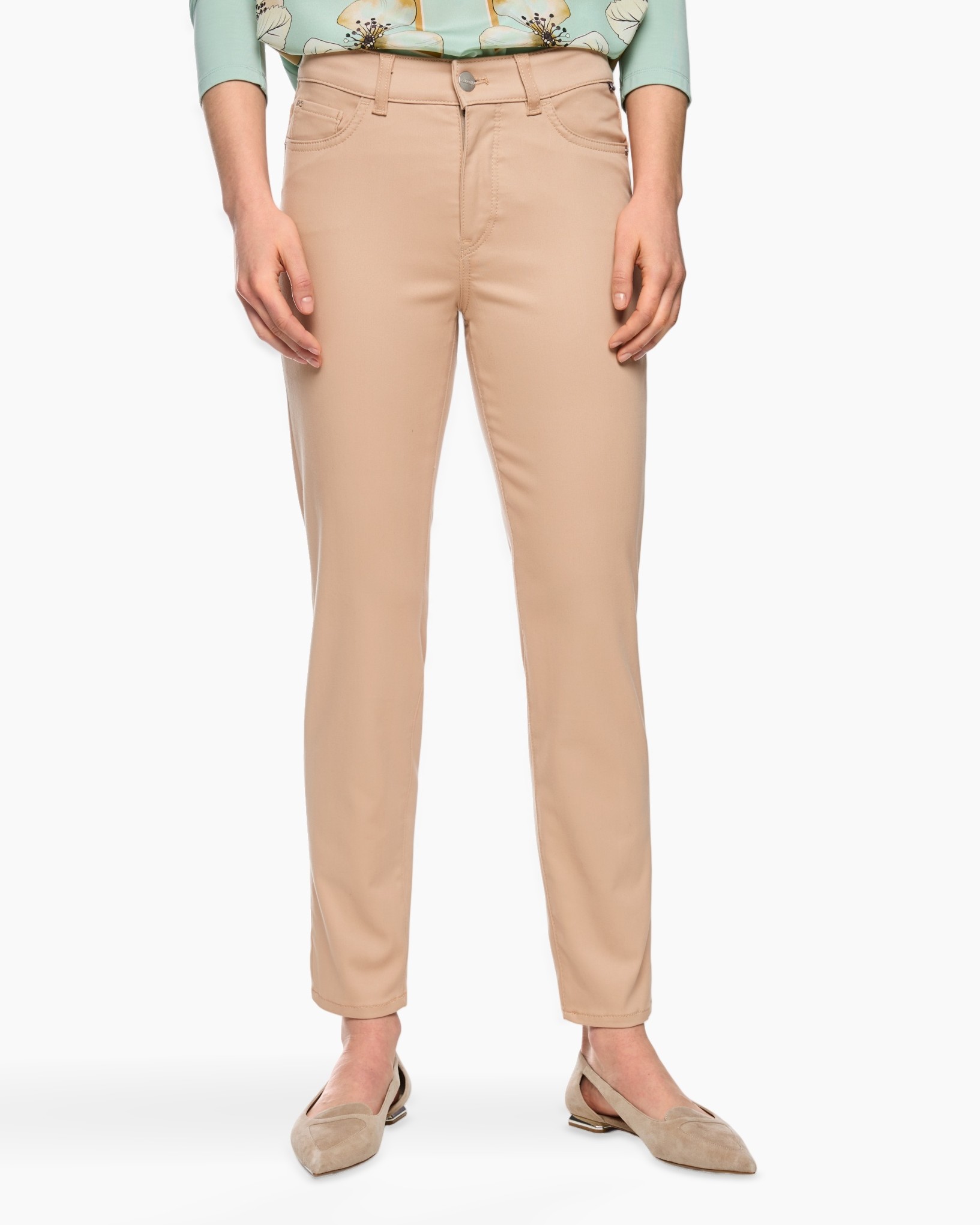 khaki broek, beige broek, slim fit, enkellengte, voorzakken