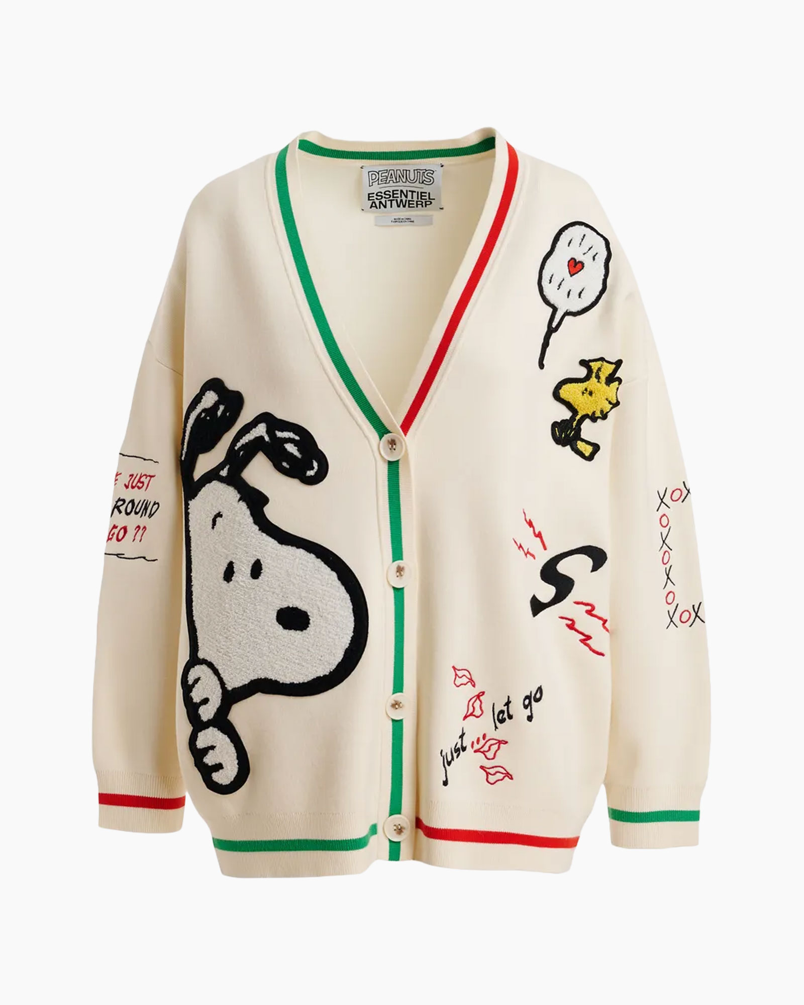 cardigan, snoopy, graphic, knit, cream