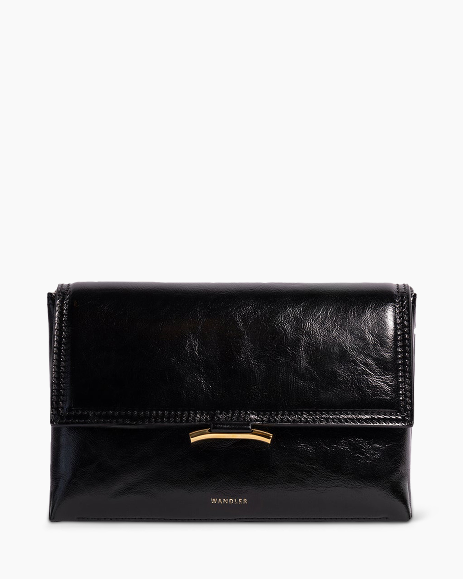 clutch, portemonnee, zwart, leer, goud accent