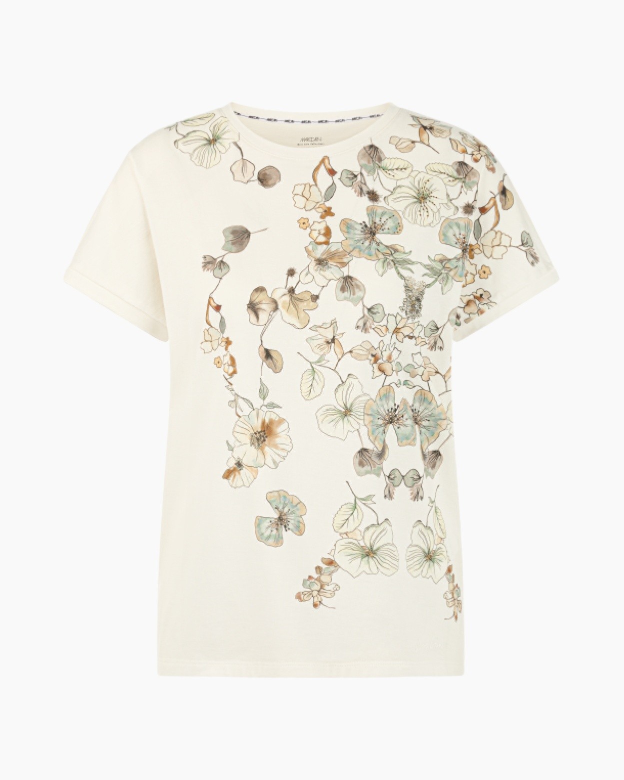t-shirt, bloemen, korte mouwen, crème, print