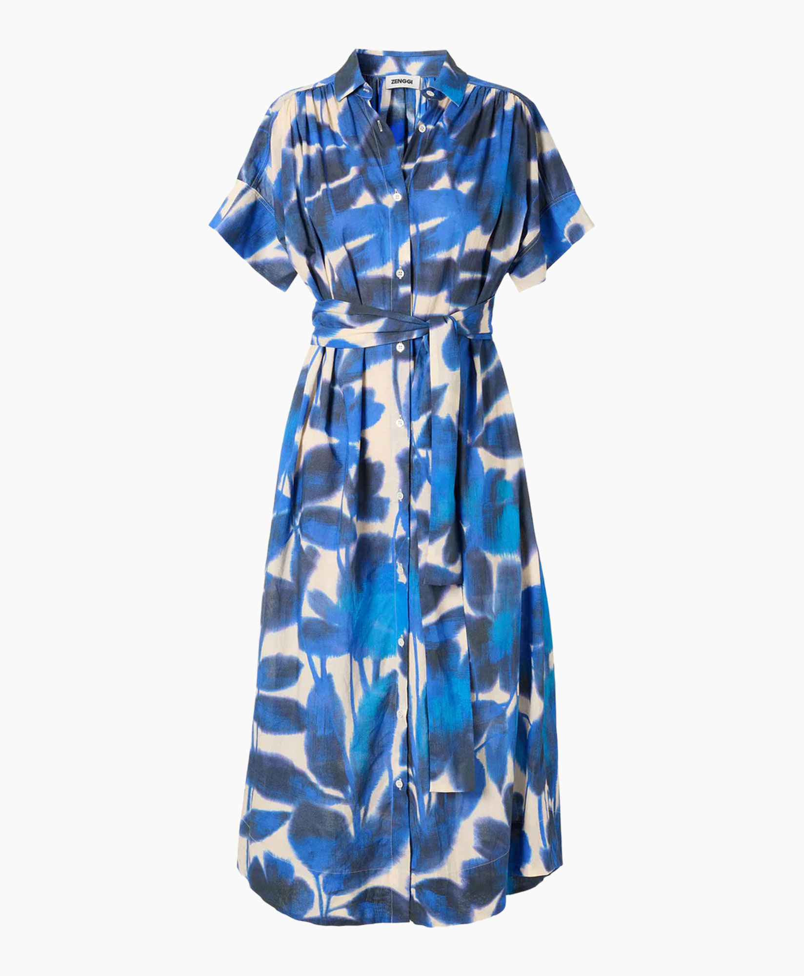 Midi Jurk Cotton Foile Printed Blauw Midi Jurk Cotton Foile Printed Blauw