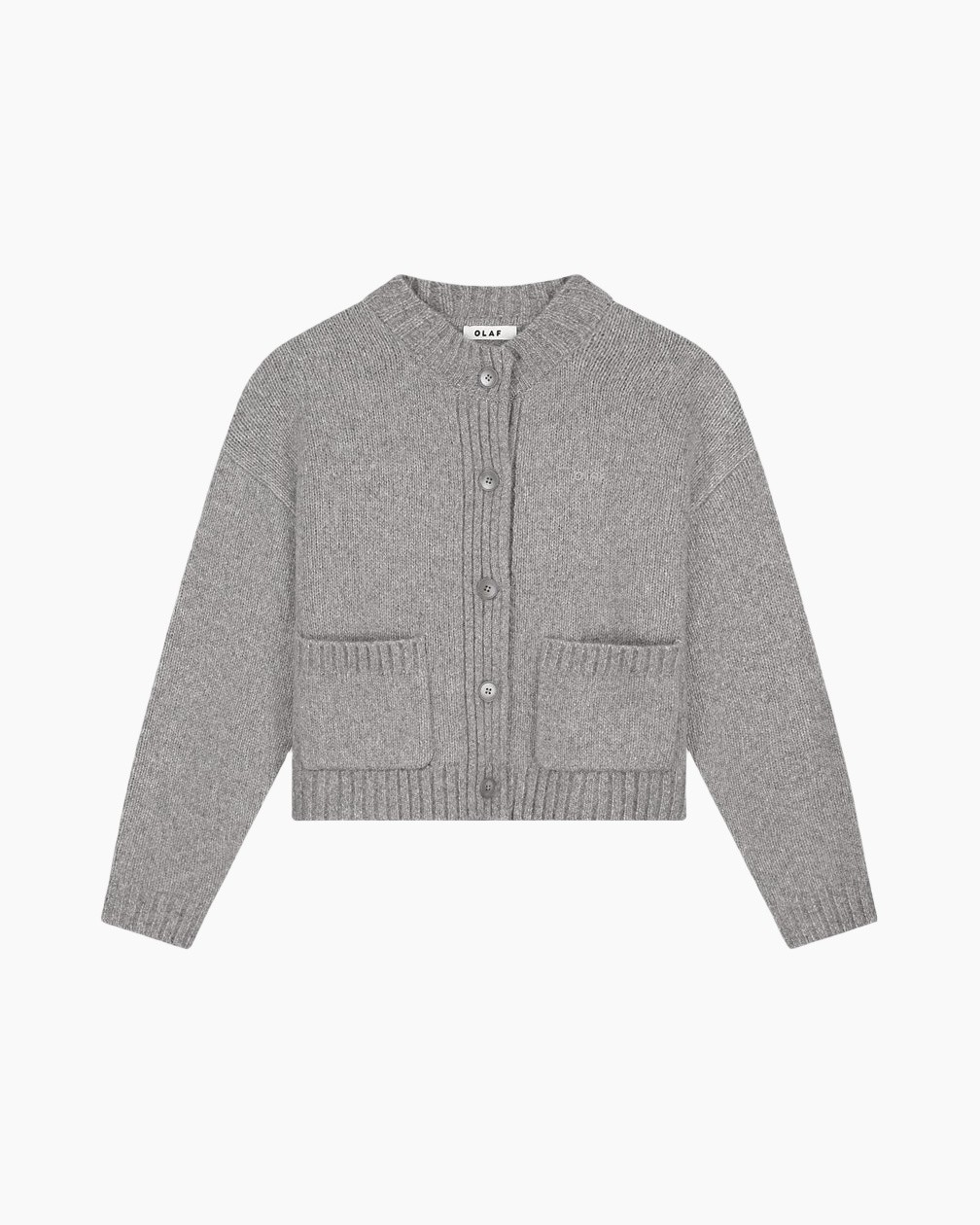 cardigan, breipul, grijs, knopen voor, zakken