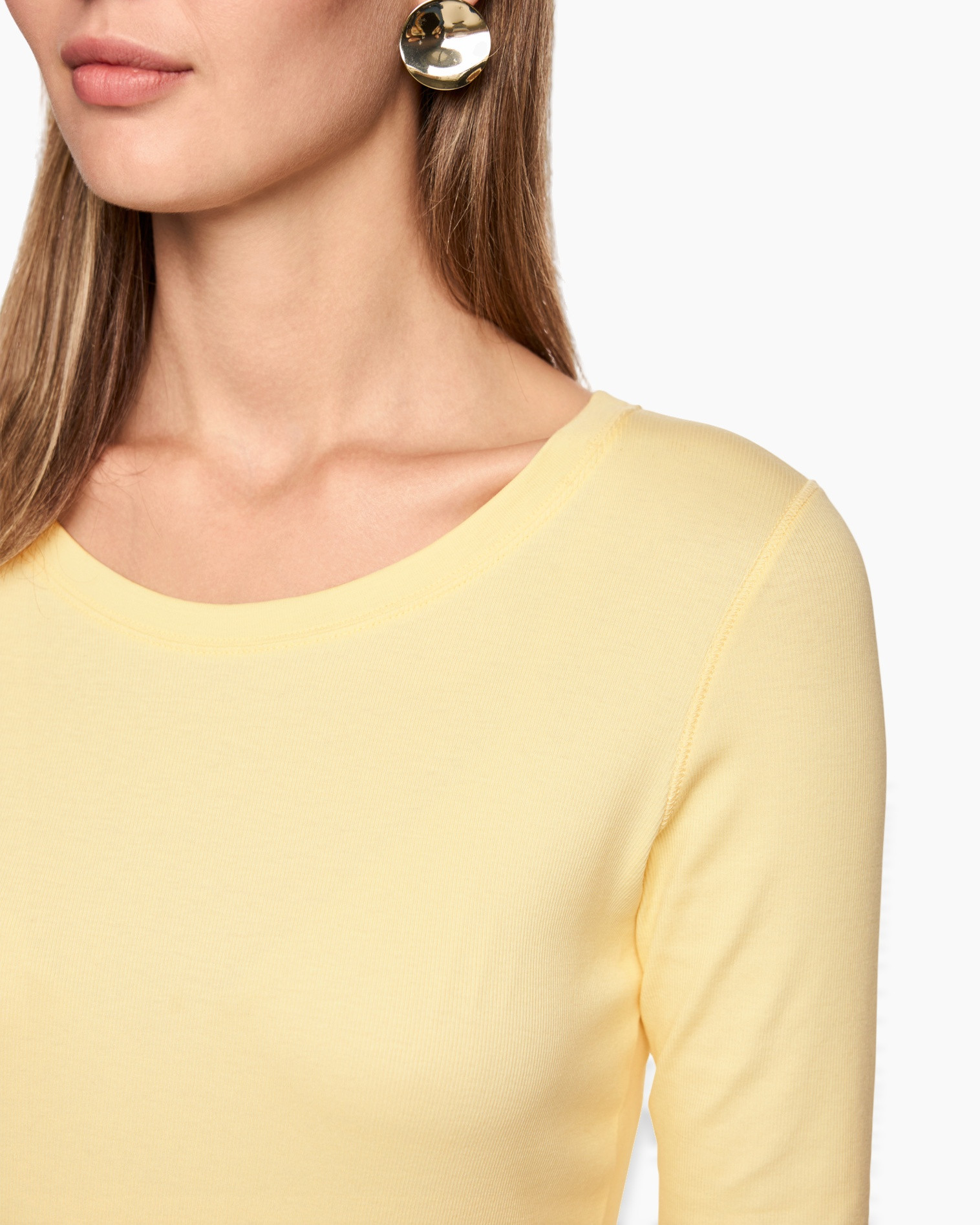 top, lange mouw, geel, Ronde hals, breiwerk