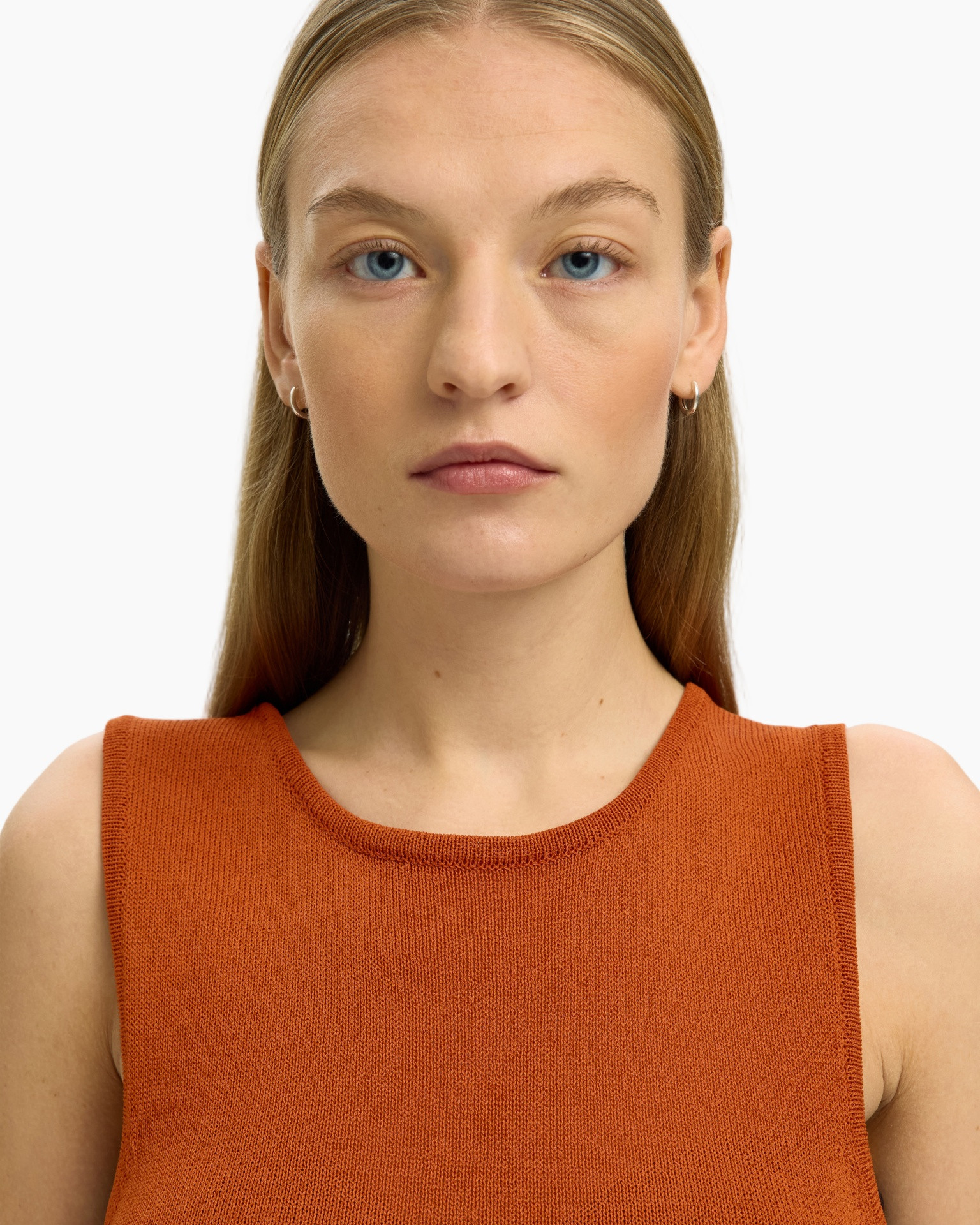 tanktop, soldenhol, brei top, oranje, enkele kleur