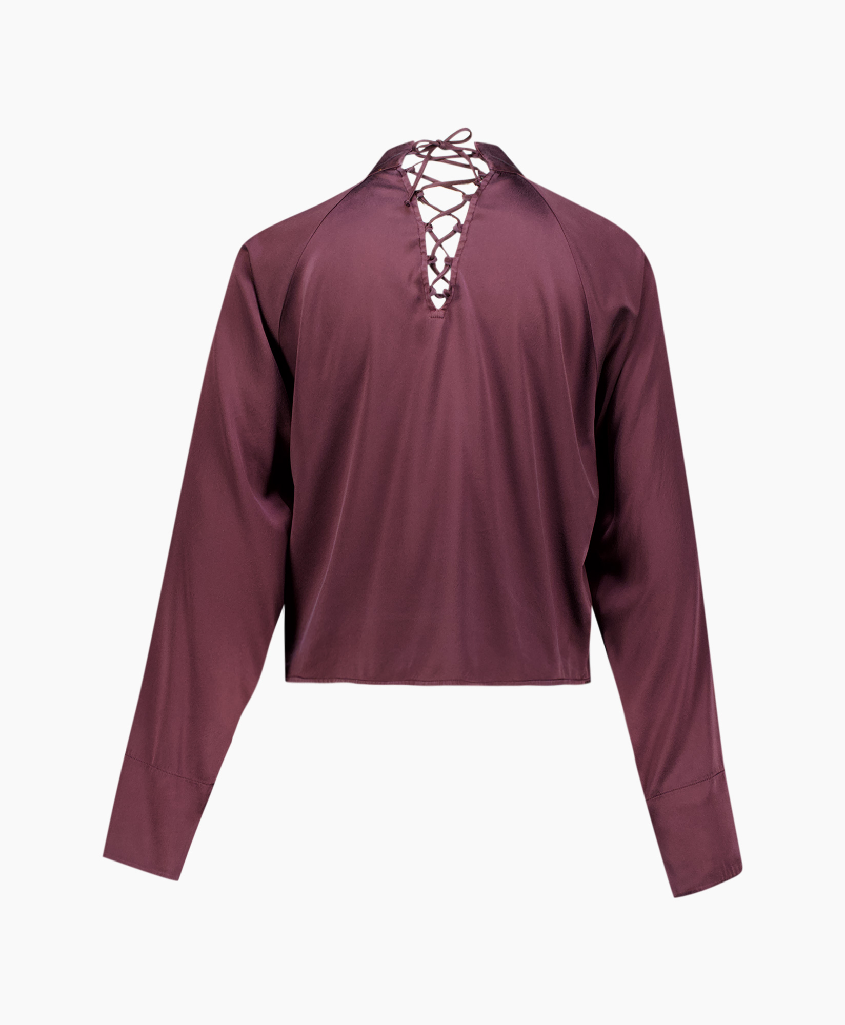 Top Stretch Silk Satin Crater-neck Crossed Donker Bruin