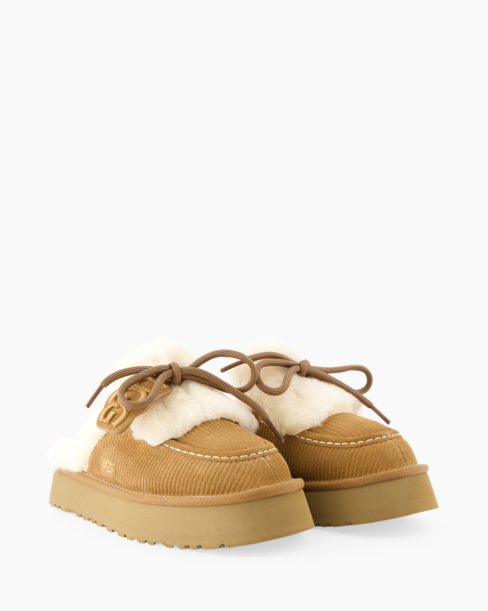 pantoufle, mocassin, laine prête, camel, plateforme