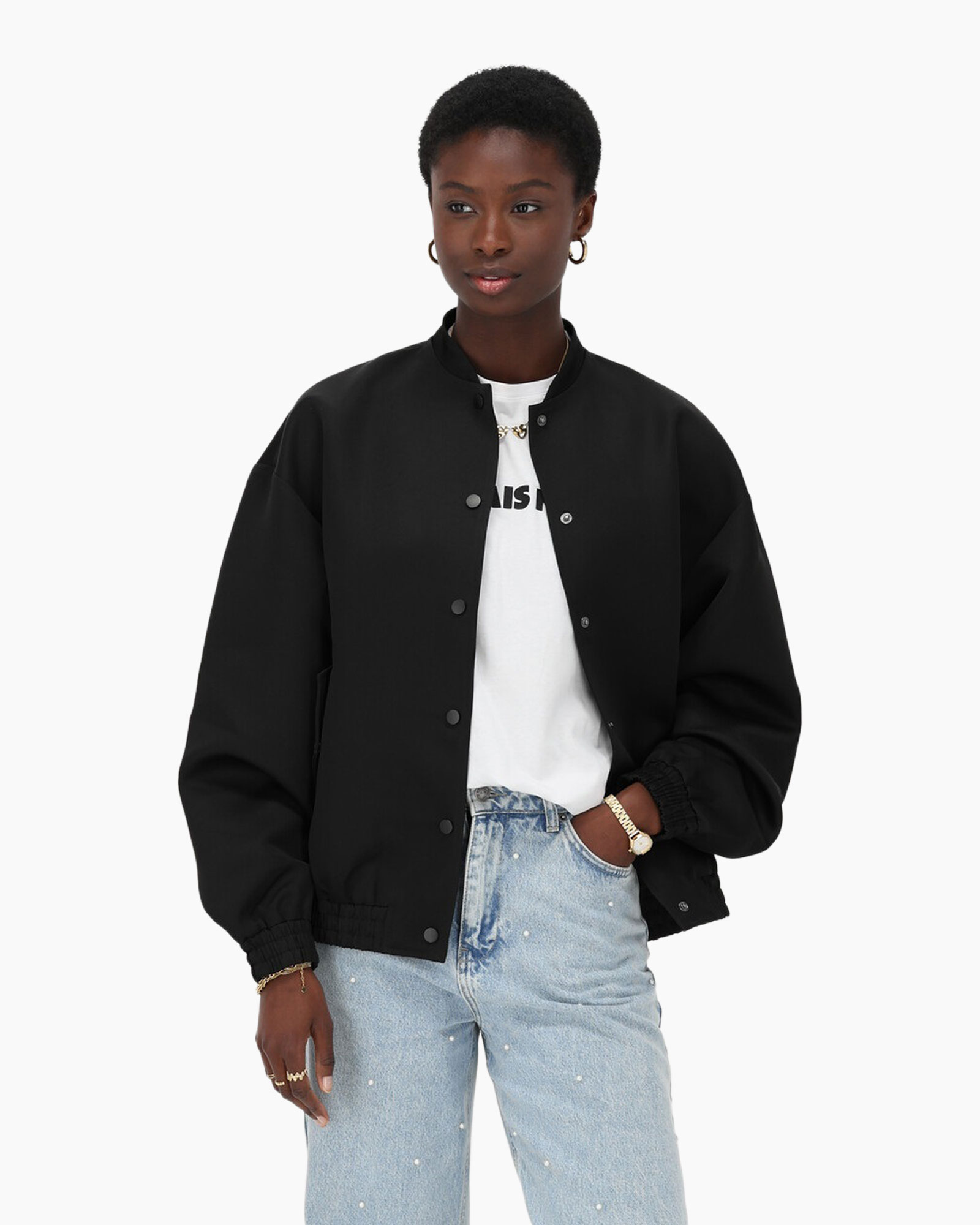 Jack Satin Bomber Jacket Zwart