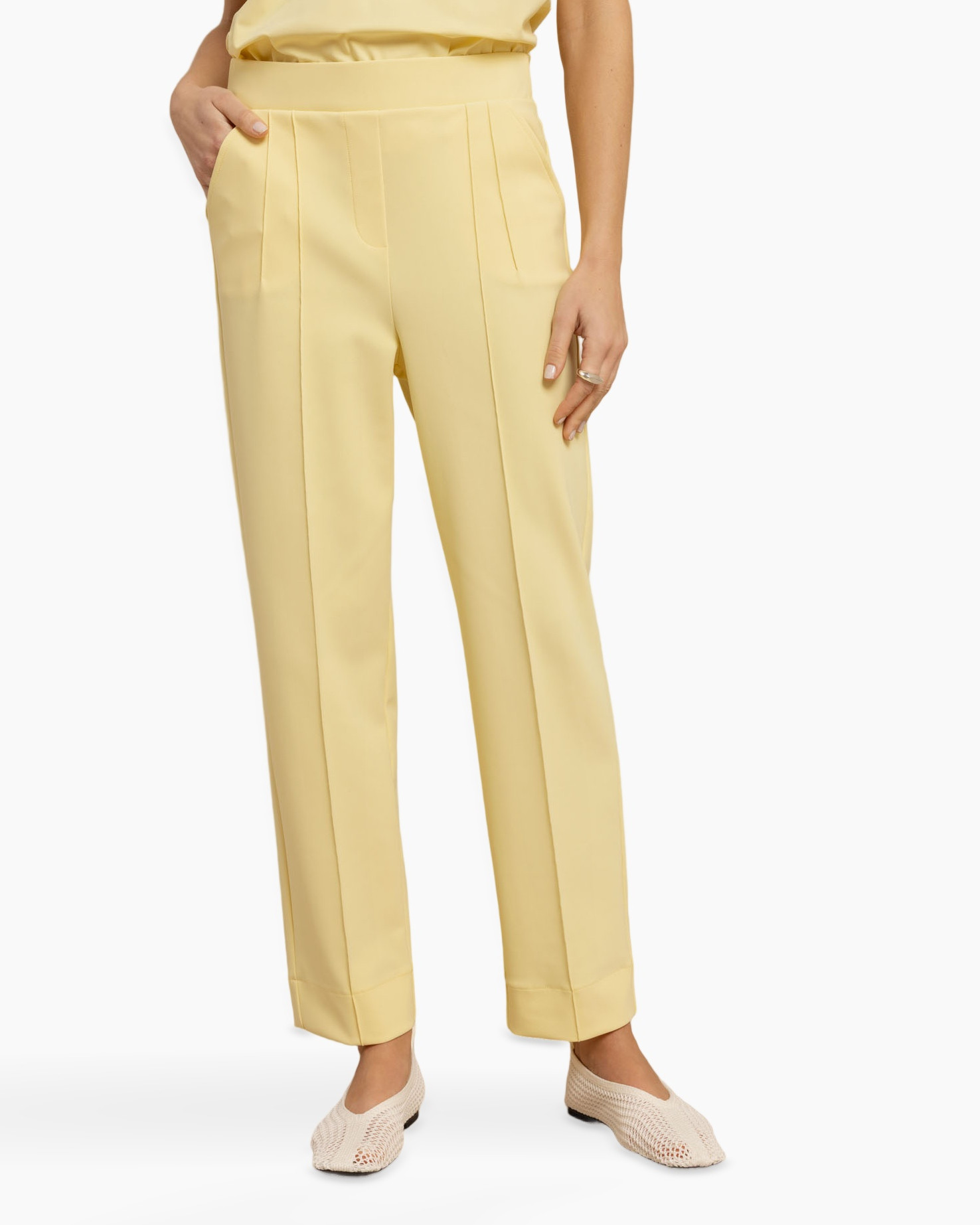 broek, broeken, geel, gekrulde, slim