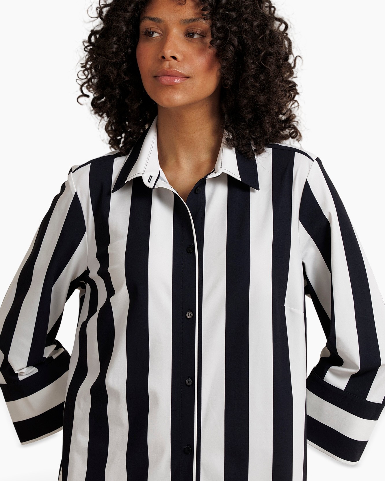 jurk met strepen, lange jurk, knopen voor, zwart wit, casual