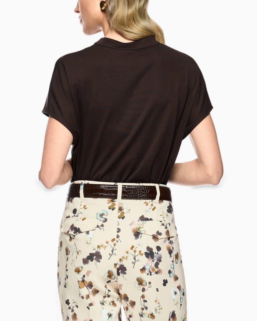 top, blouse, korte mouwen, v-hals, franjes/bestrekkende ruches