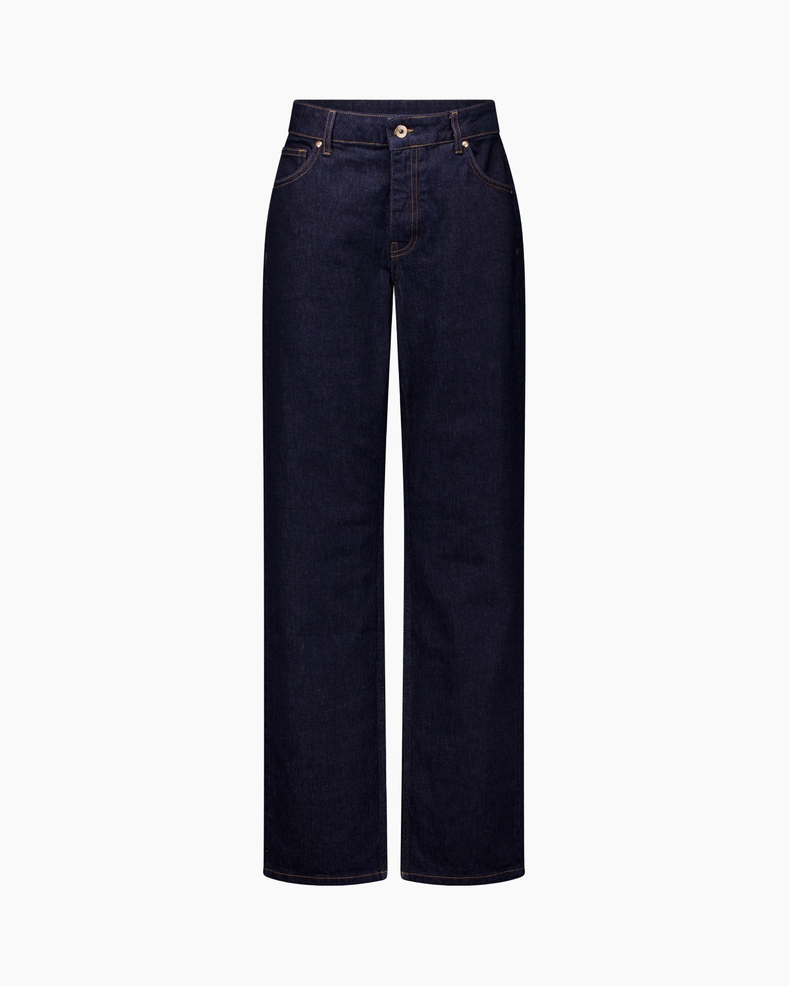 jeans, denim, broek, donkere wassing, wijdere pijp