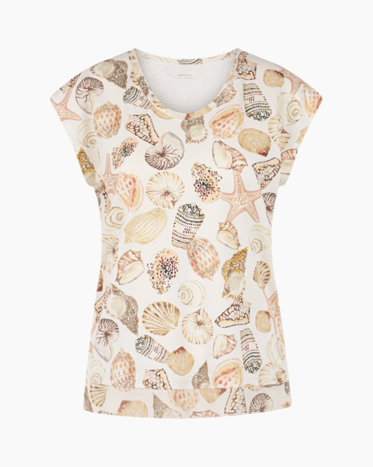 t-shirt, shell print, zeetier, korte mouw, beige