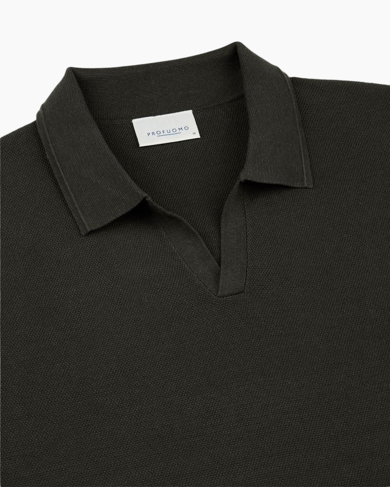 poloshirt, korte mouwen, zwart, brei, kraag