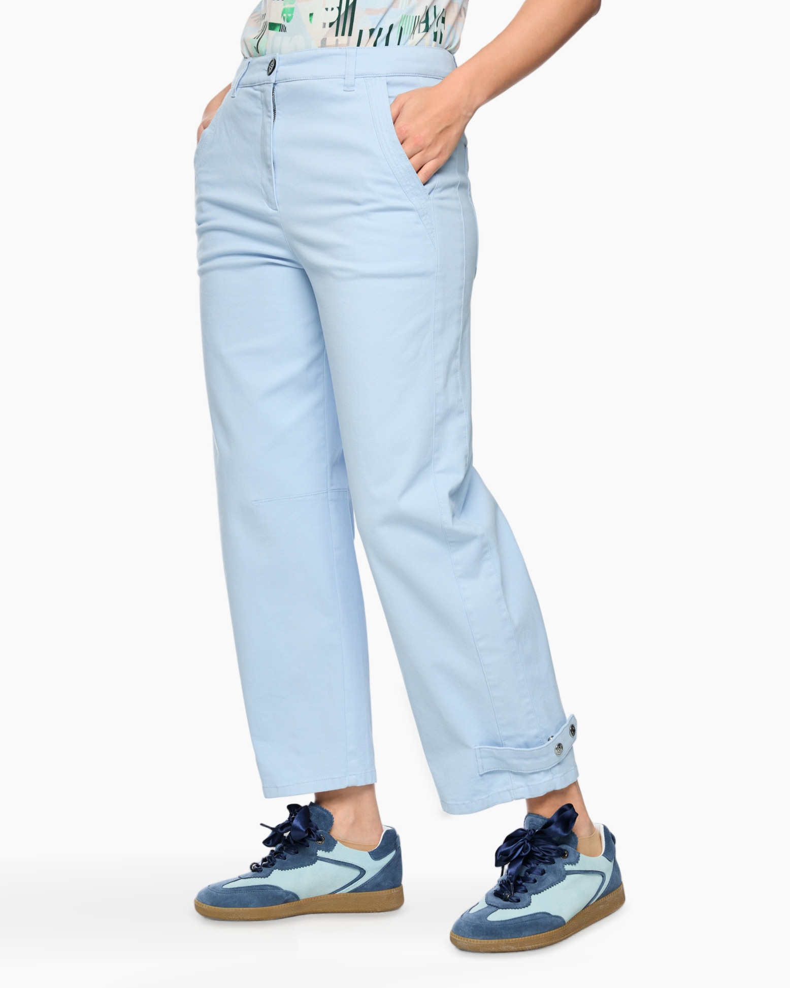 broek, broeken, lichtblauw, hoog taille, manchetten-band