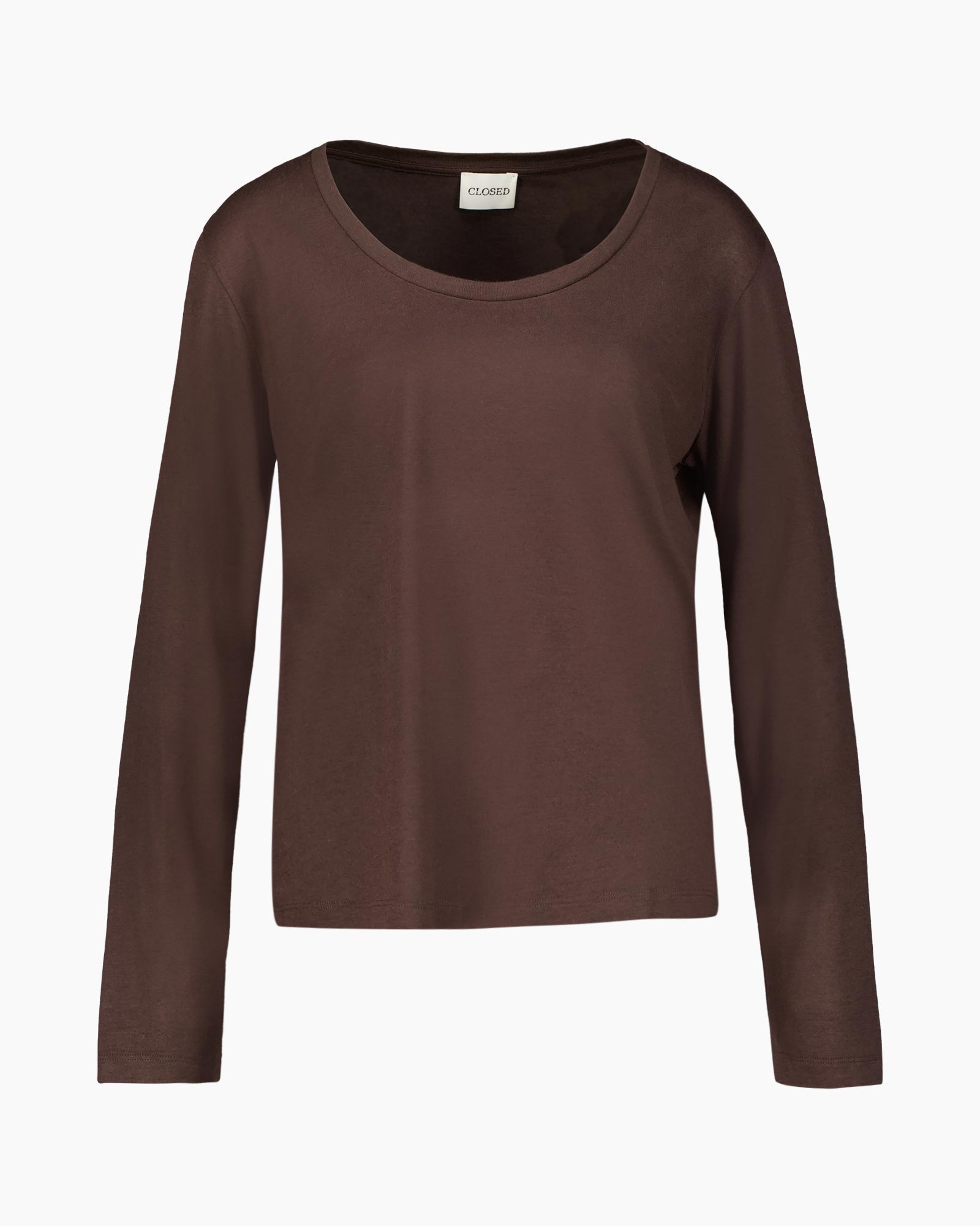 lange mouw, bruin, top, rechtopstaand ronde hals, katoenmix