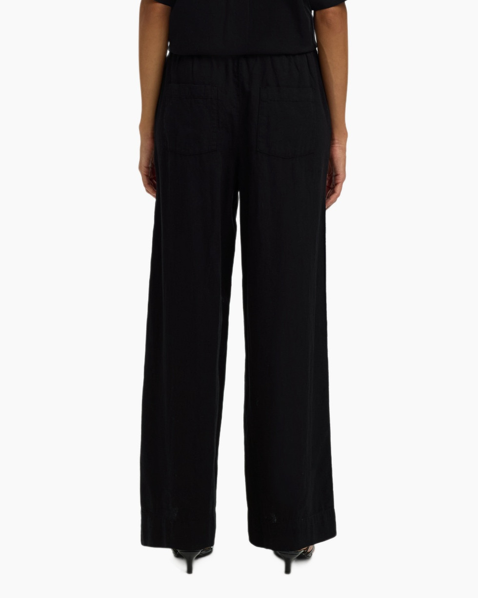 broek, wijdere pijpen, zwart, trekkoord, ontspannen pasvorm