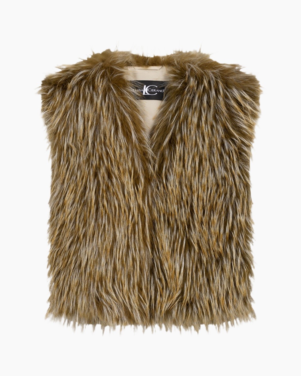 veste en peluche, pelliccia sintetica, gilet di pelliccia, bruin bontvest, vest met nepbunt
