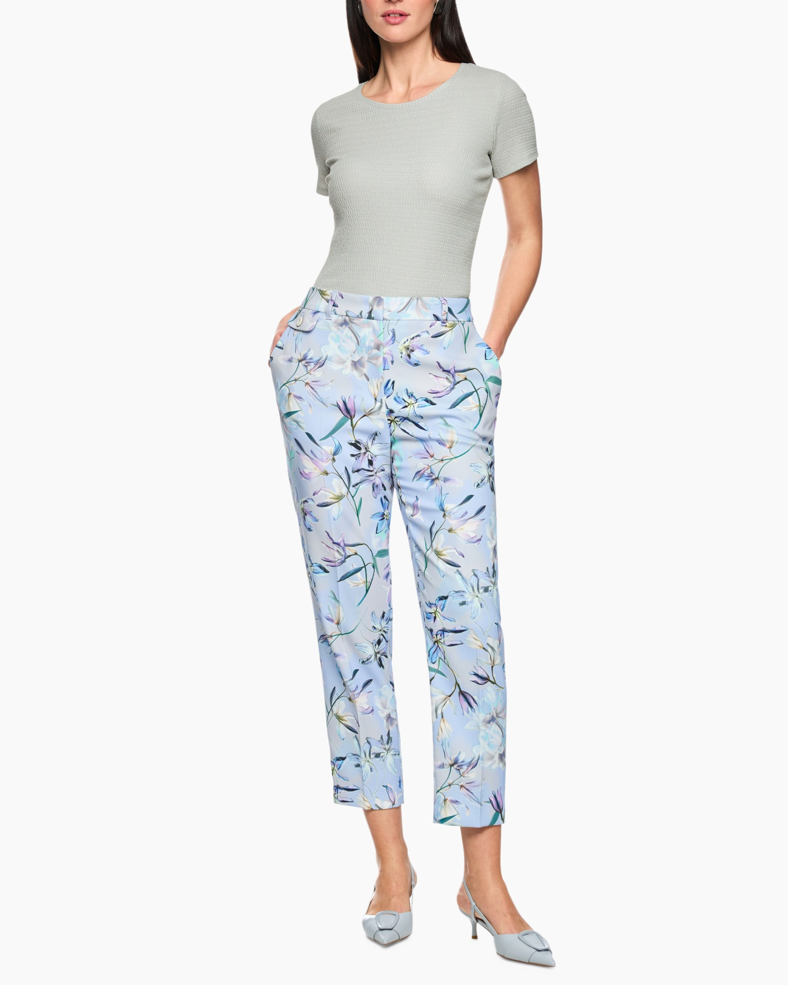 tunic, top, polo, t-shirt, pants, floral-pants, light-blue, slim-fit