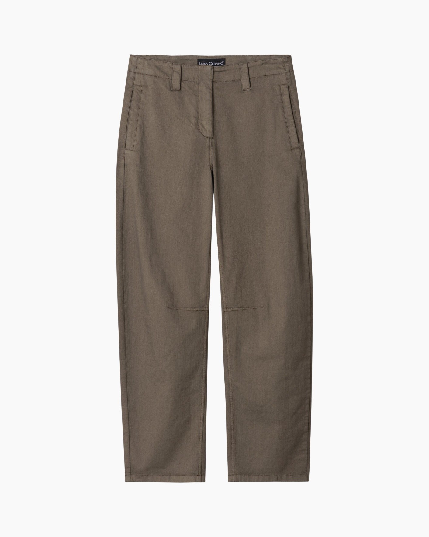 broeken, pantalon, khaki, elastische taille, zakken, broek, broeken, bruin, linnenmengsel, voorzakken