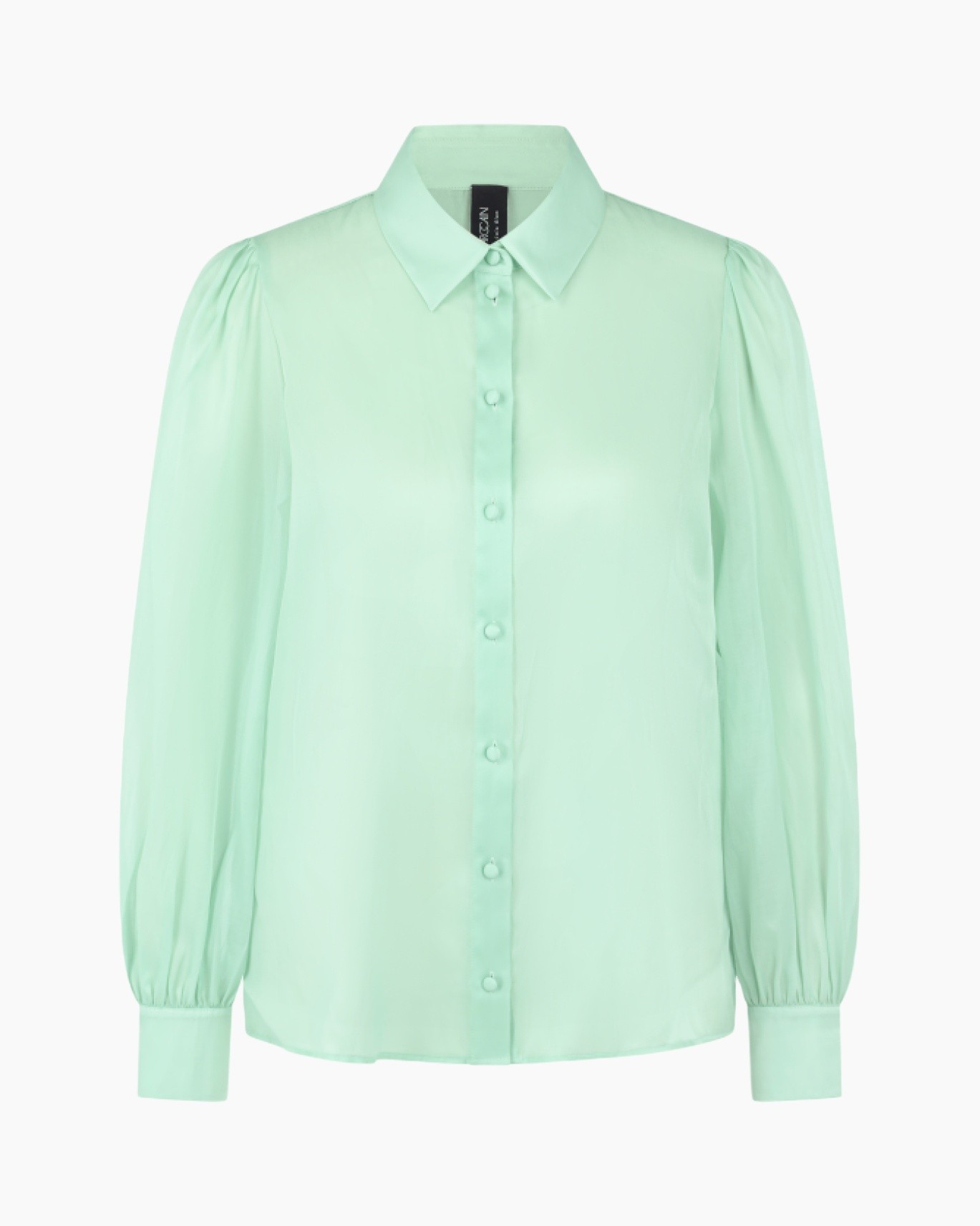 blouse, knopsluiting, pofmouw, mintgroen, kraag