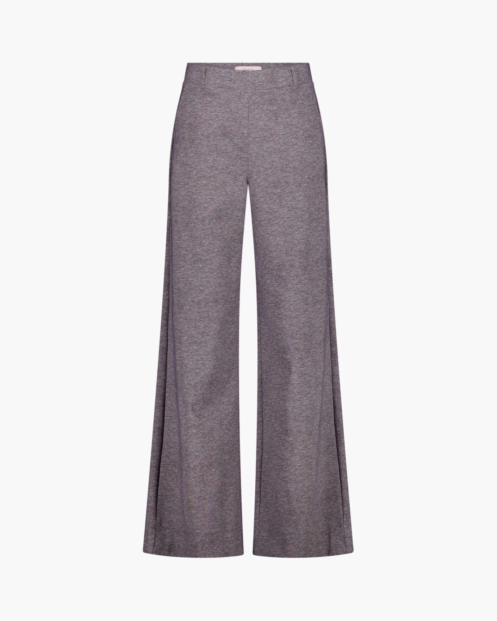 wijde broek, hoge taille, gemêleerd grijs, gebreide stof