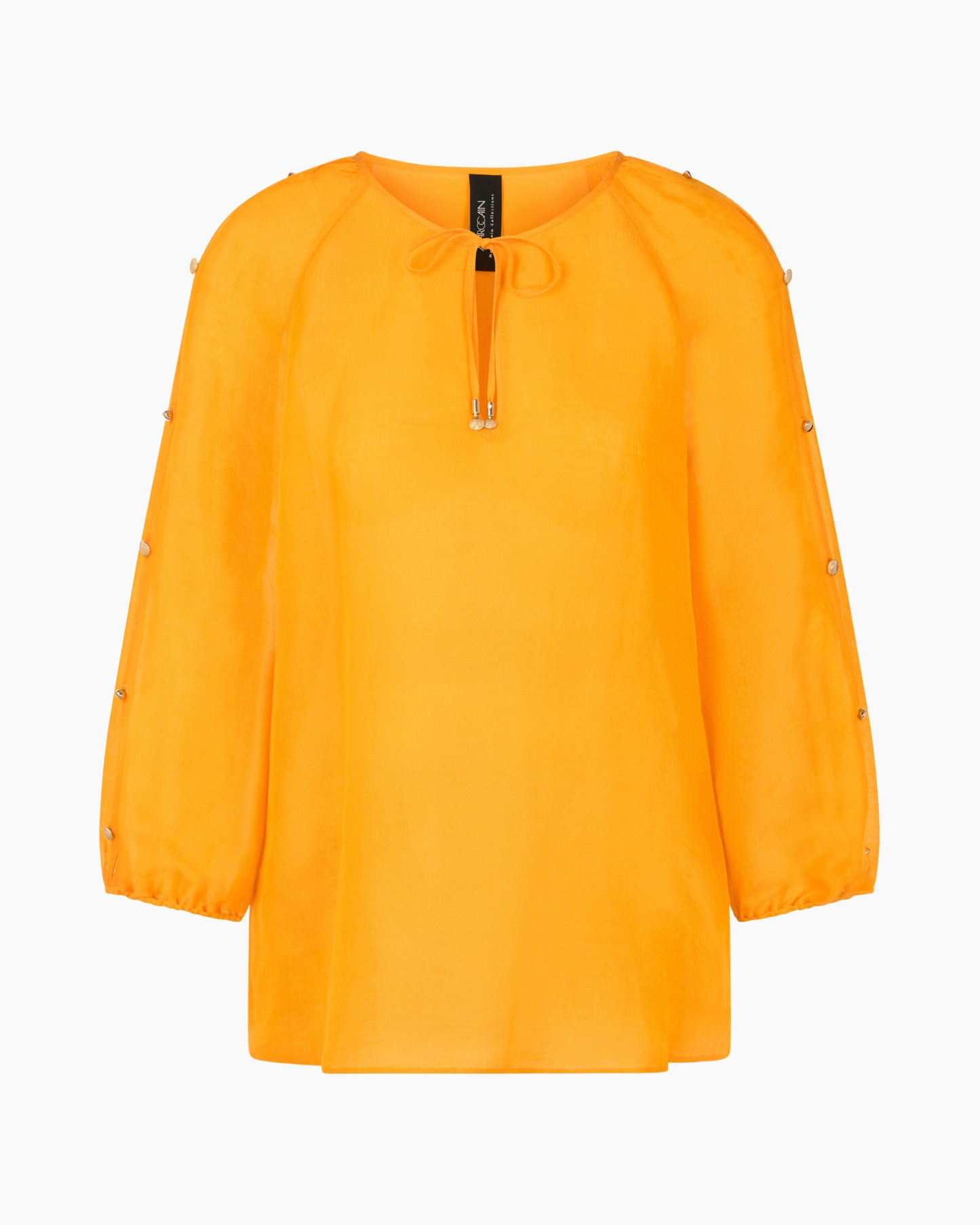 blouse, mouw met knoopjes, oranje, knoopsluiting (knoopsluiting), touwsluiting