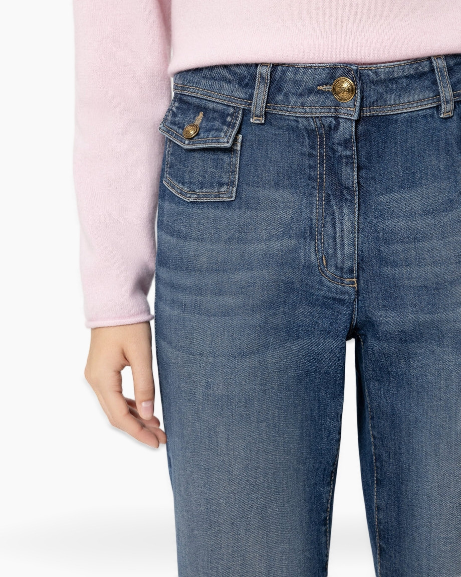 spijkerbroek, denim, broek, voorzakken, knopenzak