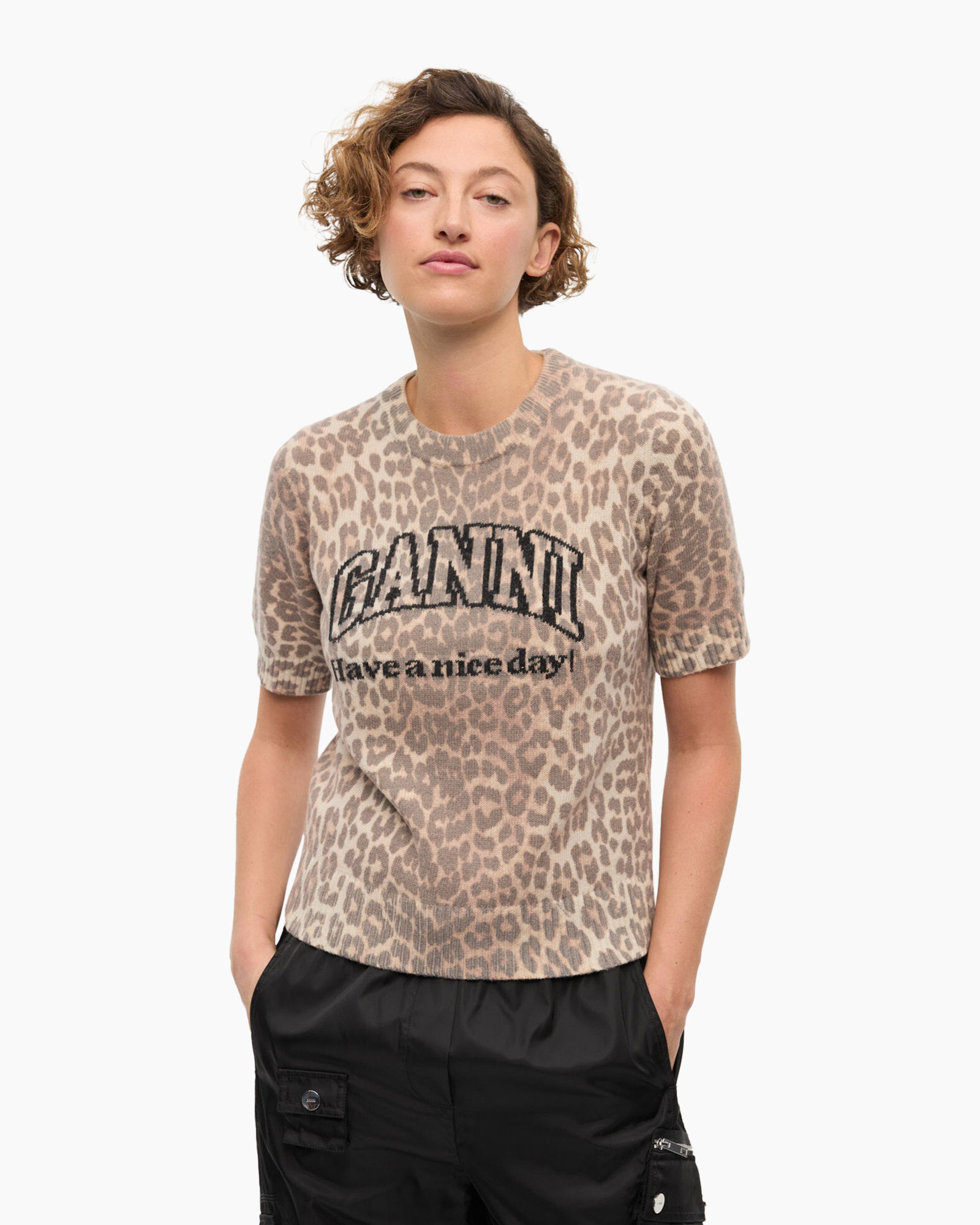Pullover Graphic Wool Mix Printed Leopard Bruin