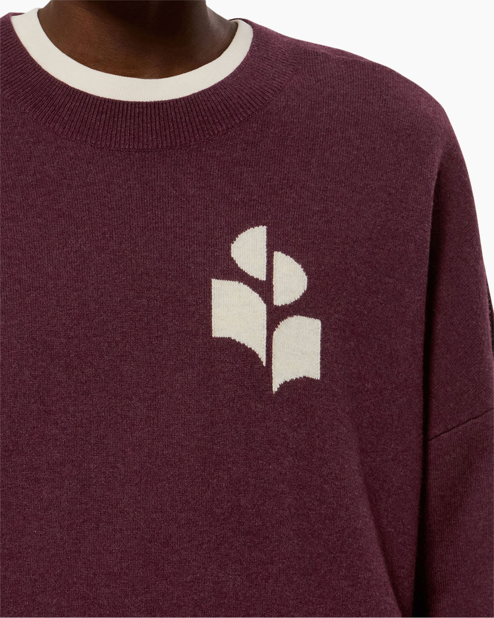 trui, yuvarlak yaka, bordo, logo grafiği, örgü