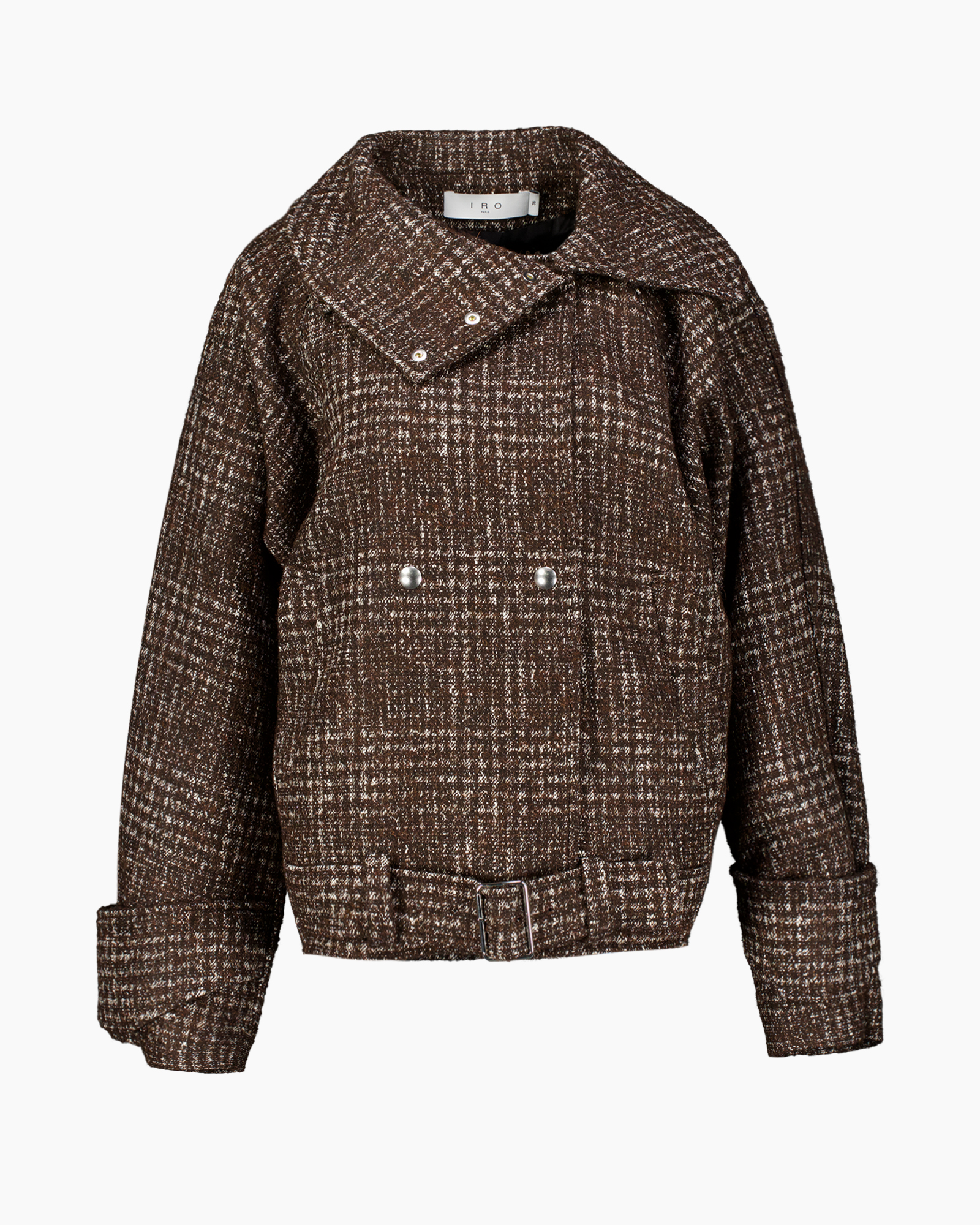 jas, tweed, bruin, riem, dubbelrij
