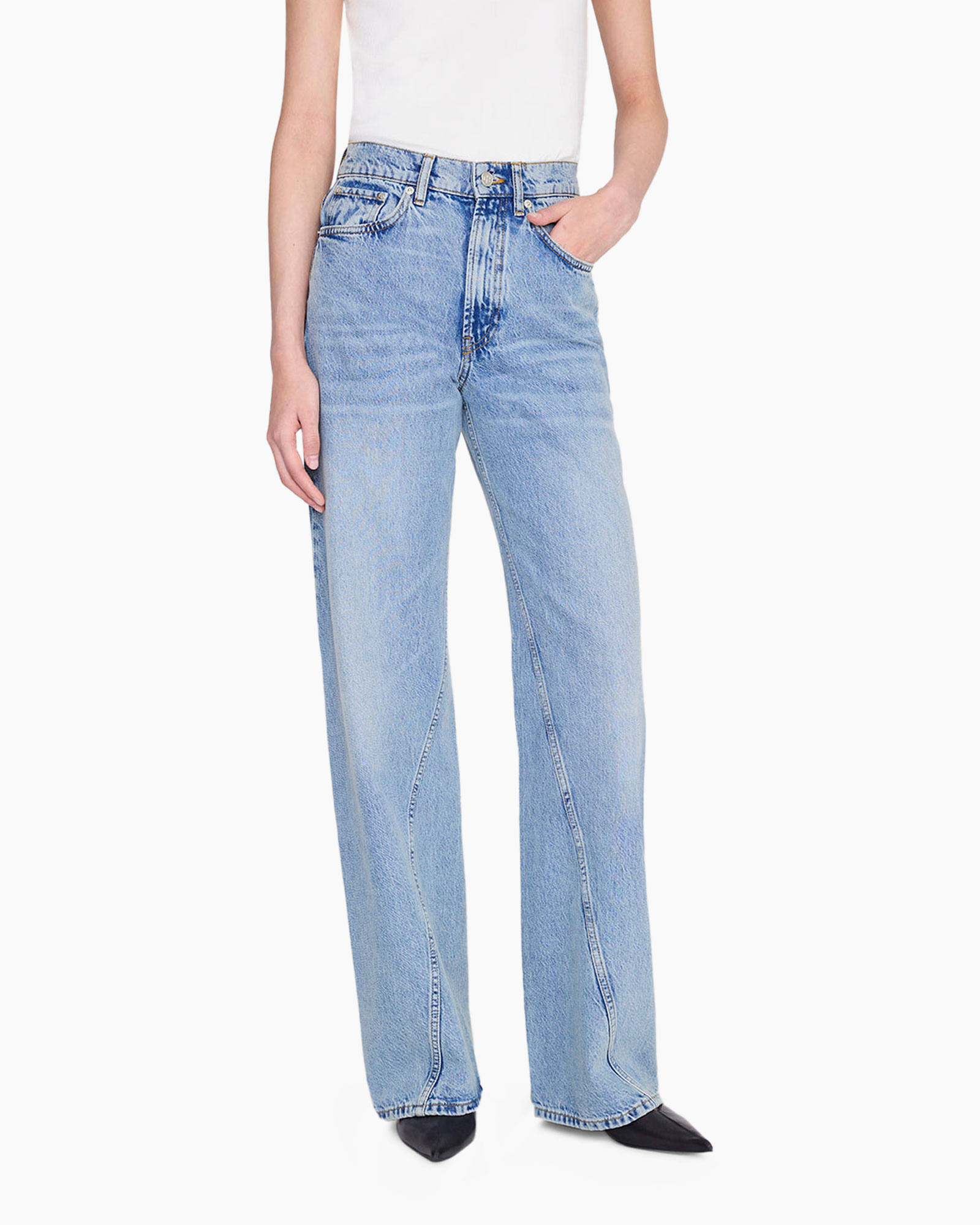 spijkerbroek, blauw, wijd pantalon, denim, broek