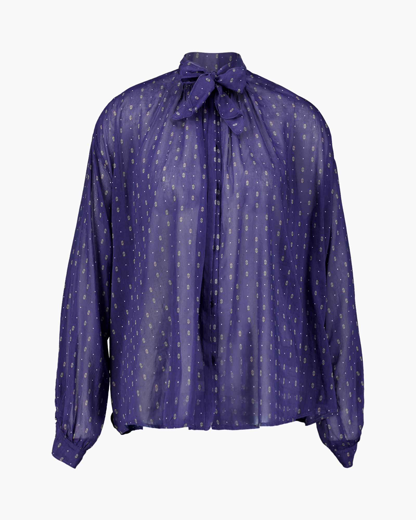 blouse, paars, polkadot, lange mouwen, kraag strik