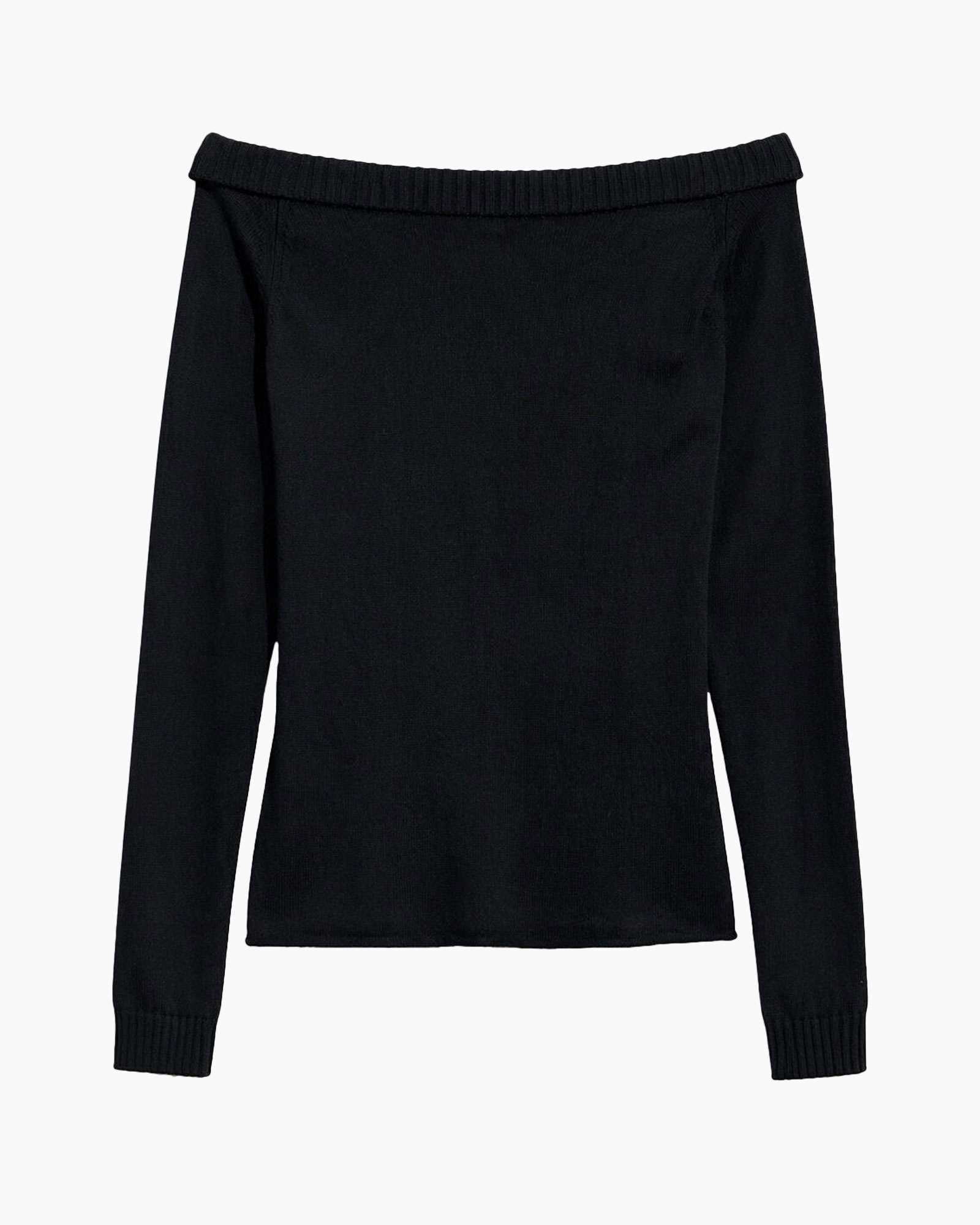 top, off-shoulder, breipits?, knit, zwart, lange mouwen