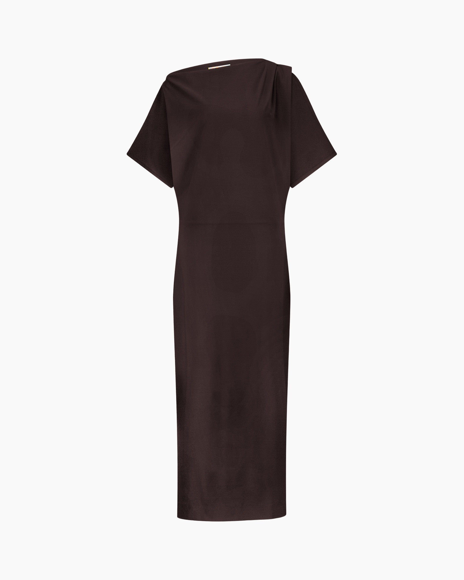 jurk, midi jurk, korte mouw, bruin, effen kleur